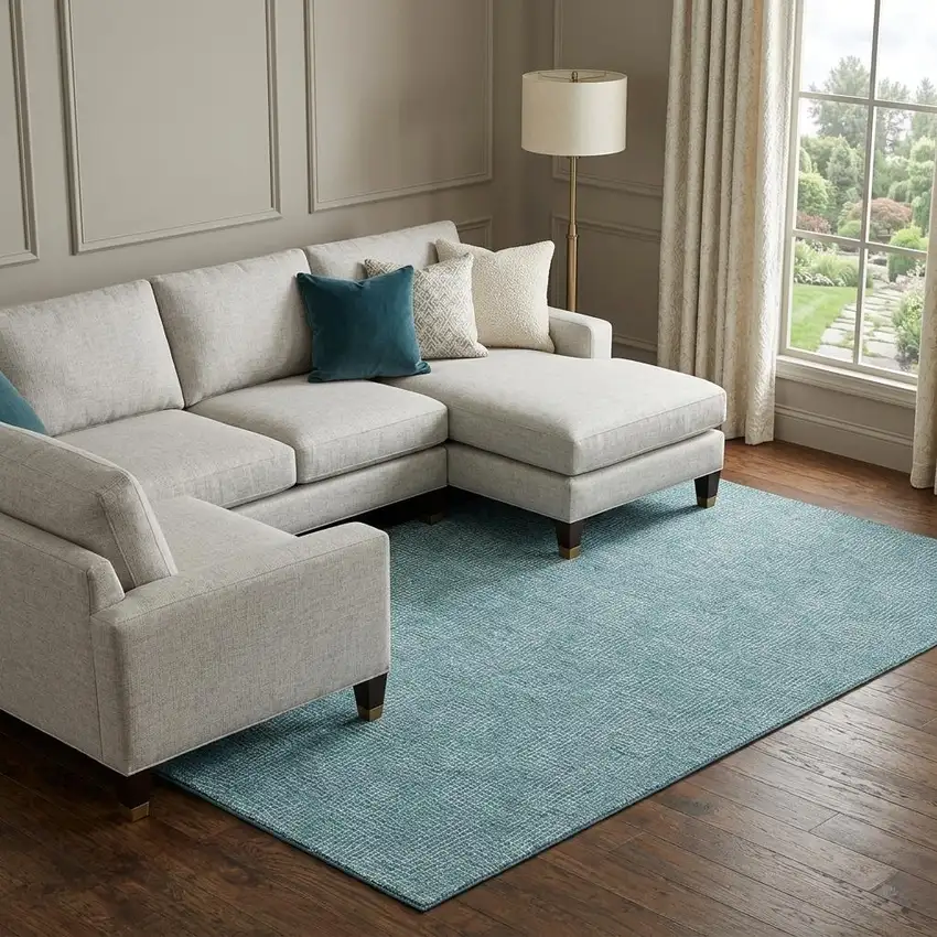 Teal And Ivory Geometric Washable Area Rug With UV Protection Photo 1