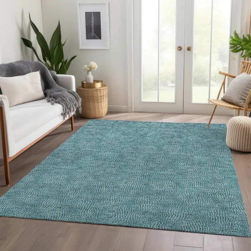 Teal And Ivory Geometric Washable Area Rug With UV Protection Photo 4