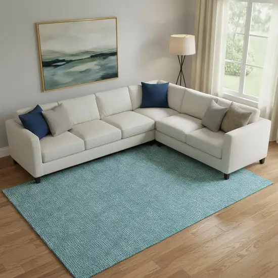 Teal And Ivory Geometric Washable Area Rug With UV Protection Photo 2