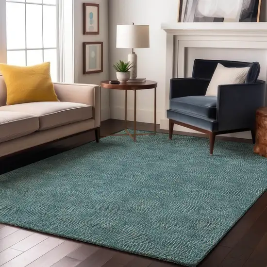 Teal And Ivory Geometric Washable Area Rug With UV Protection Photo 4