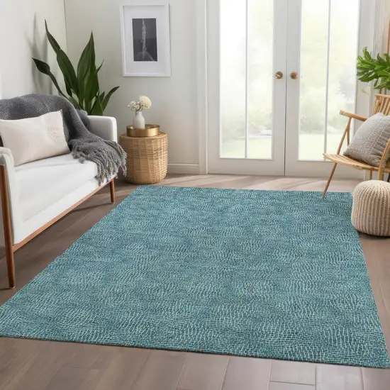 Teal And Ivory Geometric Washable Area Rug With UV Protection Photo 5