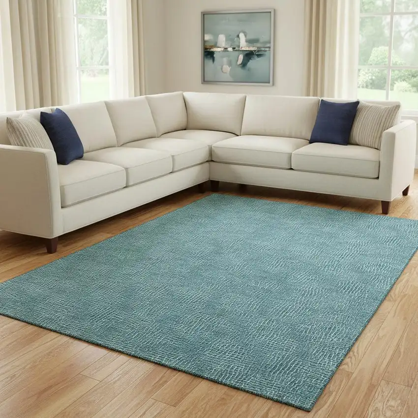 Teal And Ivory Geometric Washable Area Rug With UV Protection Photo 2