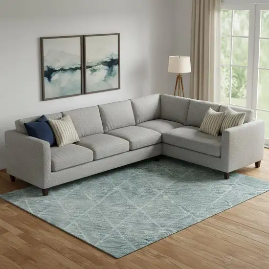 Teal And Ivory Geometric Washable Area Rug With UV Protection Photo 2