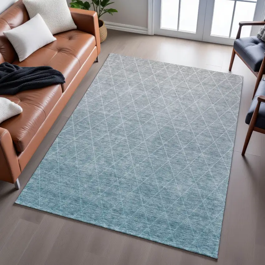 Teal And Ivory Geometric Washable Area Rug With UV Protection Photo 4