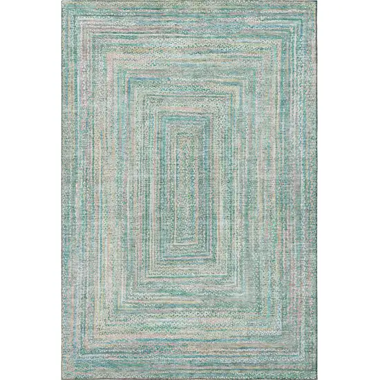 Teal And Ivory Geometric Washable Area Rug With UV Protection Photo 3