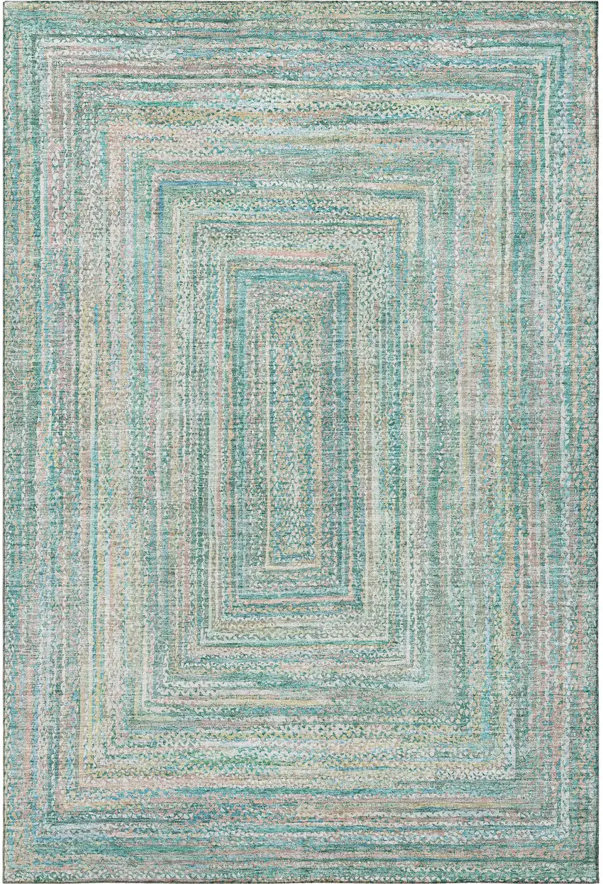 Teal And Ivory Geometric Washable Area Rug With UV Protection Photo 3