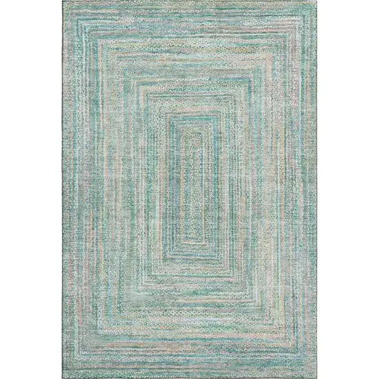 Teal And Ivory Geometric Washable Area Rug With UV Protection Photo 1