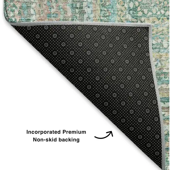 Teal And Ivory Geometric Washable Area Rug With UV Protection Photo 6
