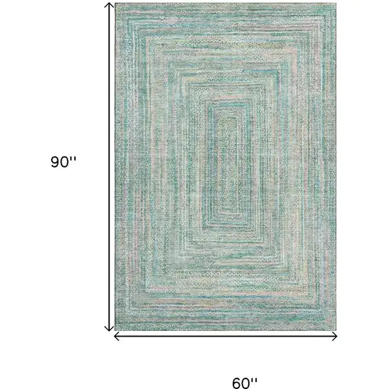 Teal And Ivory Geometric Washable Area Rug With UV Protection Photo 9