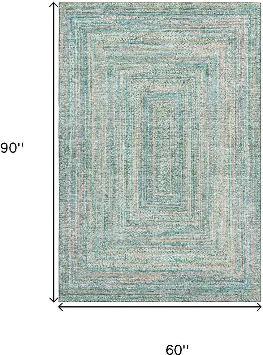 Teal And Ivory Geometric Washable Area Rug With UV Protection Photo 9
