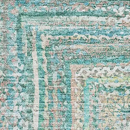 Teal And Ivory Geometric Washable Area Rug With UV Protection Photo 2