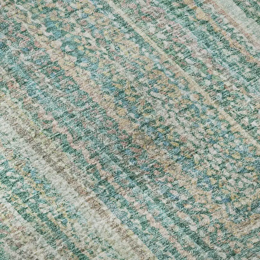 Teal And Ivory Geometric Washable Area Rug With UV Protection Photo 9