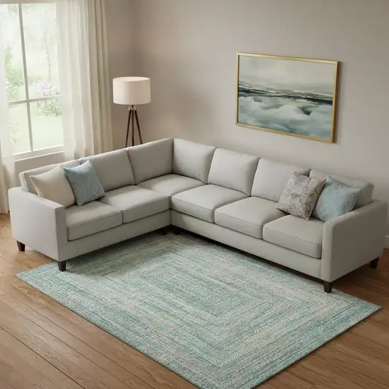 Teal And Ivory Geometric Washable Area Rug With UV Protection Photo 2