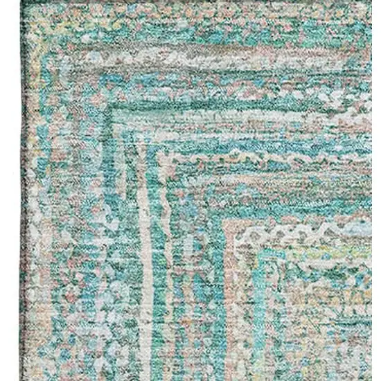 Teal And Ivory Geometric Washable Area Rug With UV Protection Photo 3