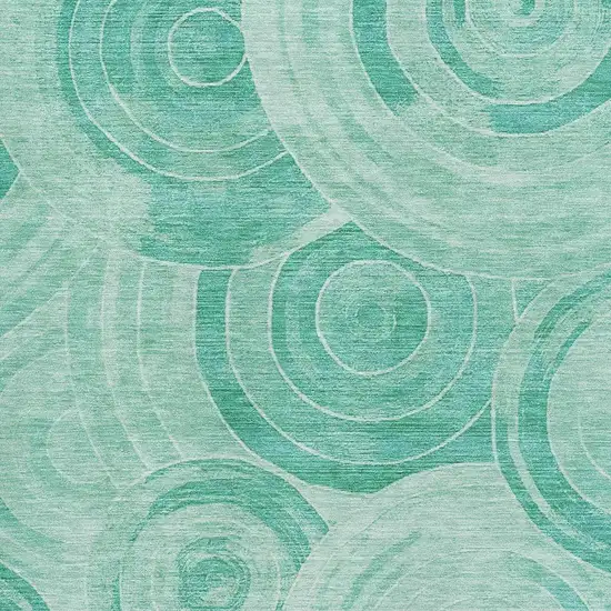 Teal And Ivory Geometric Washable Area Rug With UV Protection Photo 2
