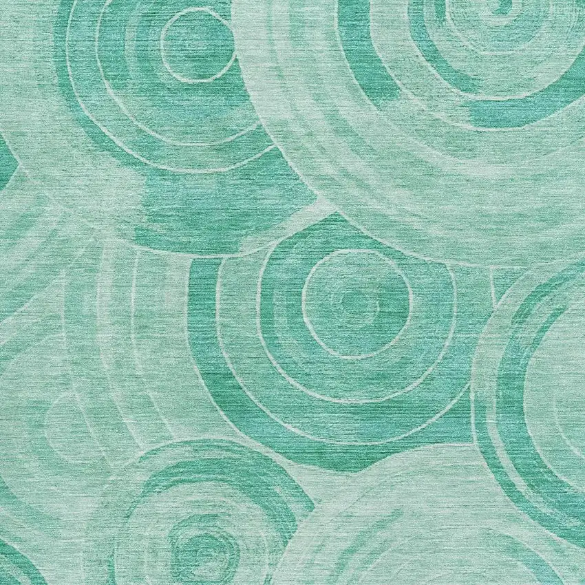 Teal And Ivory Geometric Washable Area Rug With UV Protection Photo 2