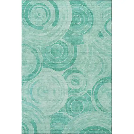 Teal And Ivory Geometric Washable Area Rug With UV Protection Photo 3