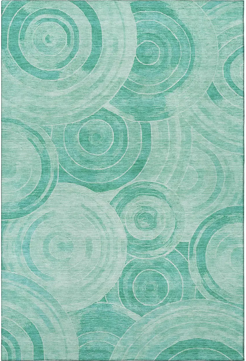 Teal And Ivory Geometric Washable Area Rug With UV Protection Photo 3