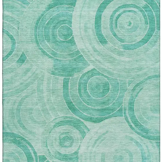 Teal And Ivory Geometric Washable Area Rug With UV Protection Photo 3