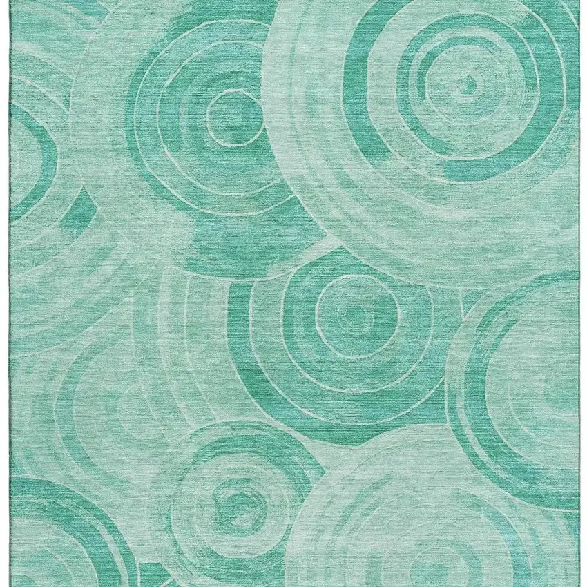 Teal And Ivory Geometric Washable Area Rug With UV Protection Photo 3