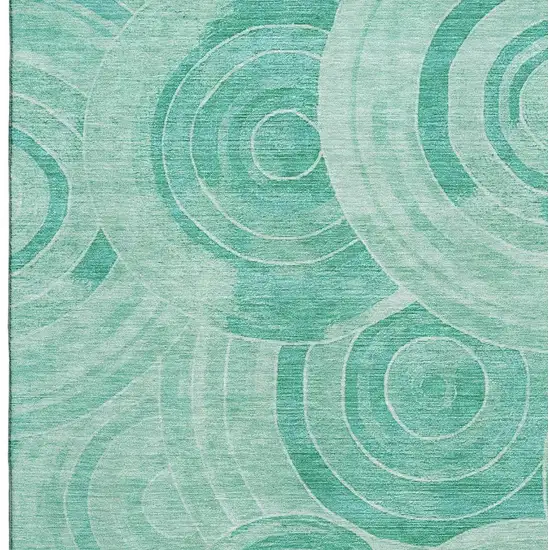 Teal And Ivory Geometric Washable Area Rug With UV Protection Photo 2