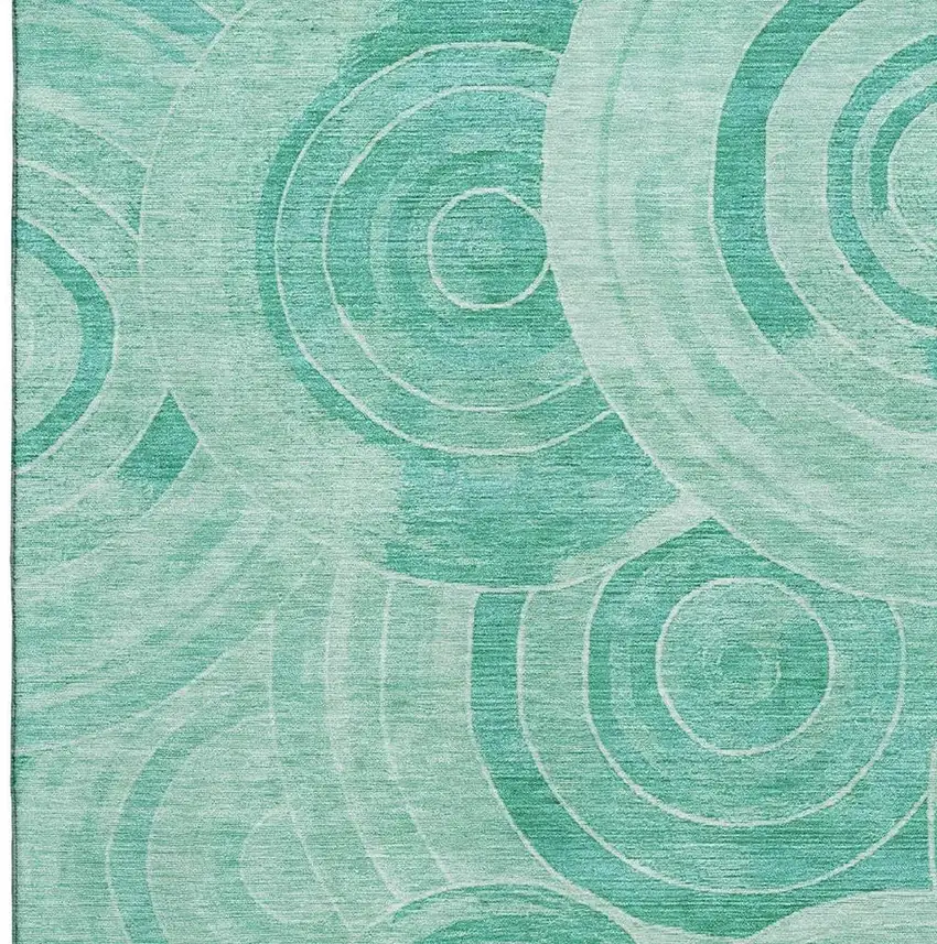 Teal And Ivory Geometric Washable Area Rug With UV Protection Photo 2