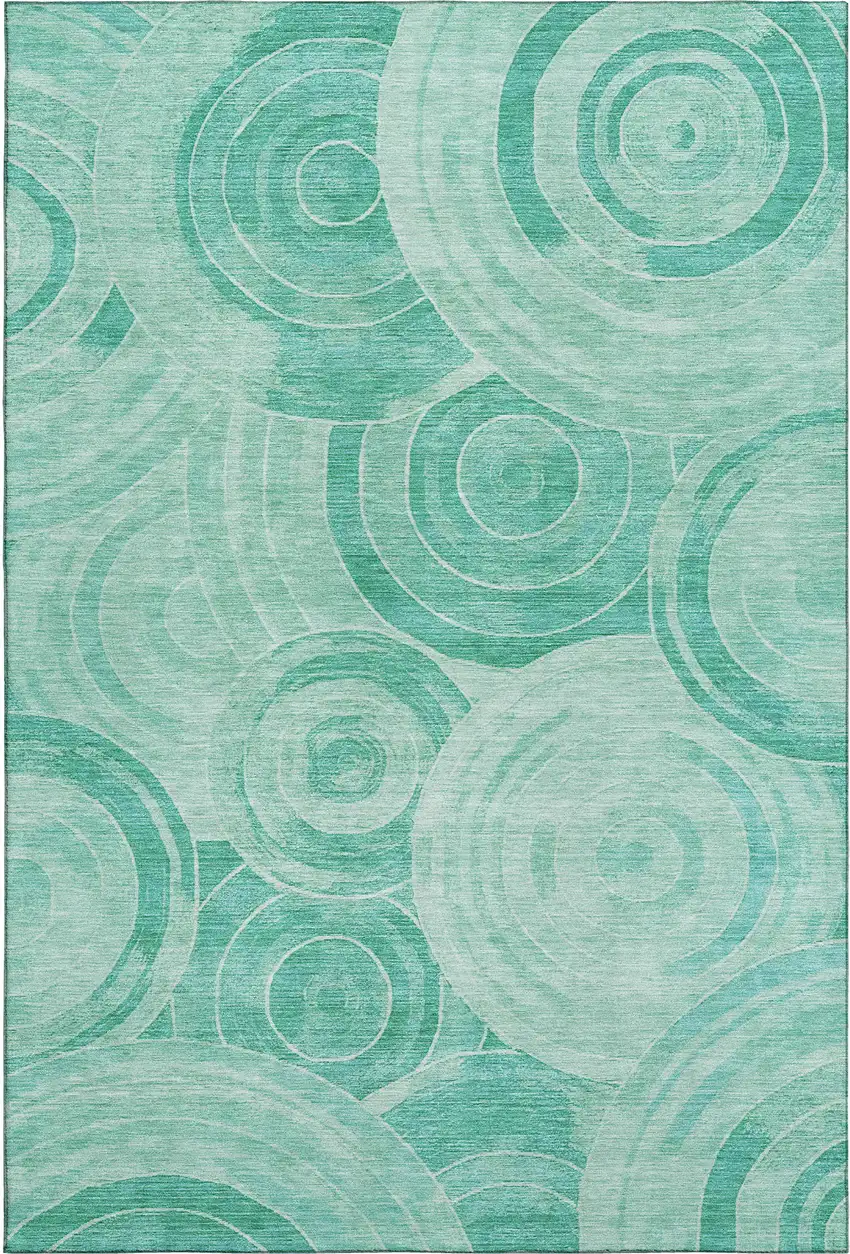 Teal And Ivory Geometric Washable Area Rug With UV Protection Photo 1