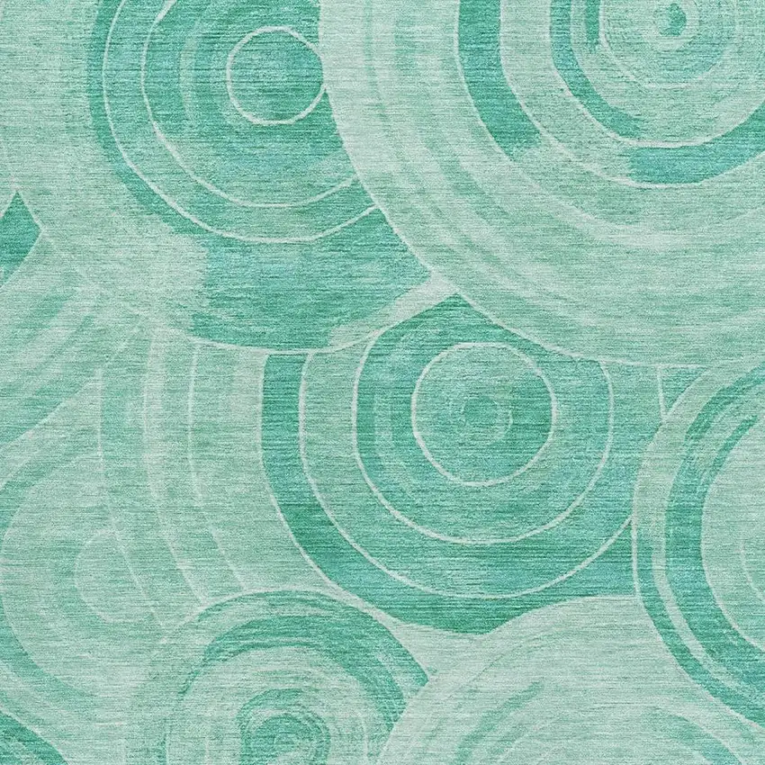 Teal And Ivory Geometric Washable Area Rug With UV Protection Photo 2