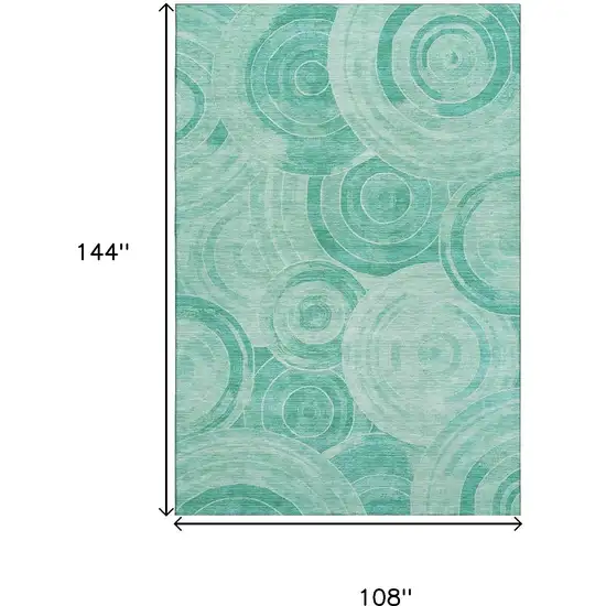 Teal And Ivory Geometric Washable Area Rug With UV Protection Photo 9