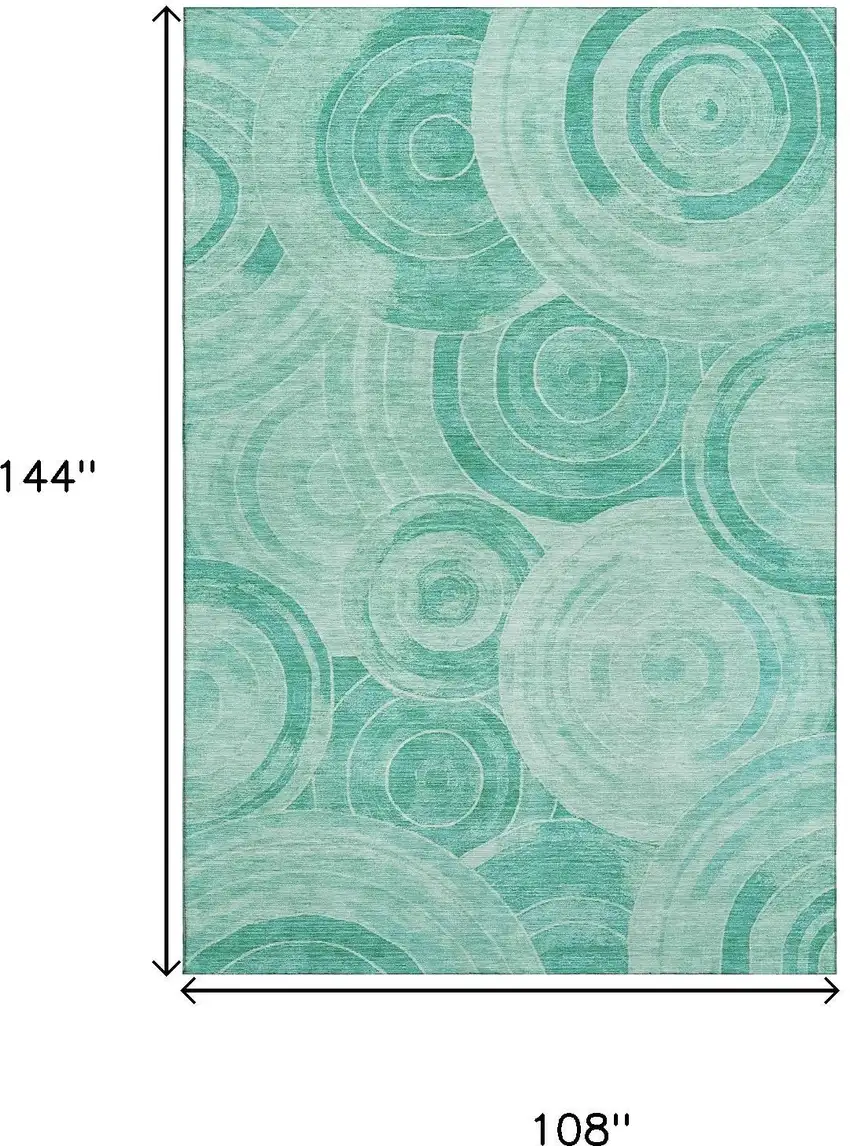 Teal And Ivory Geometric Washable Area Rug With UV Protection Photo 9