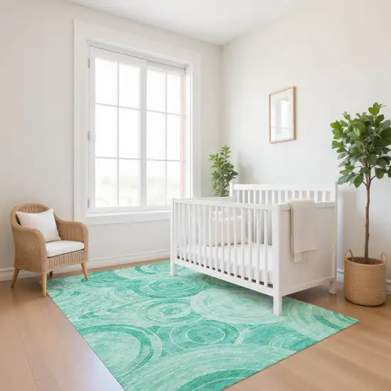 Teal And Ivory Geometric Washable Area Rug With UV Protection Photo 4