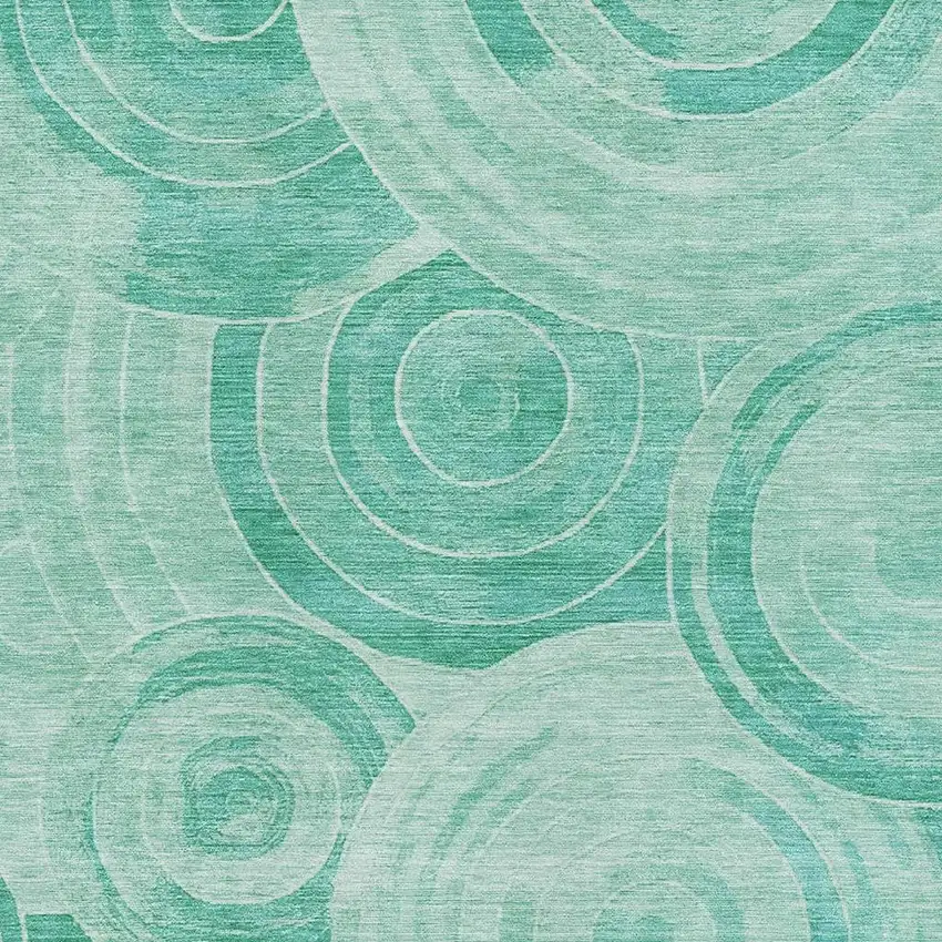 Teal And Ivory Geometric Washable Area Rug With UV Protection Photo 2