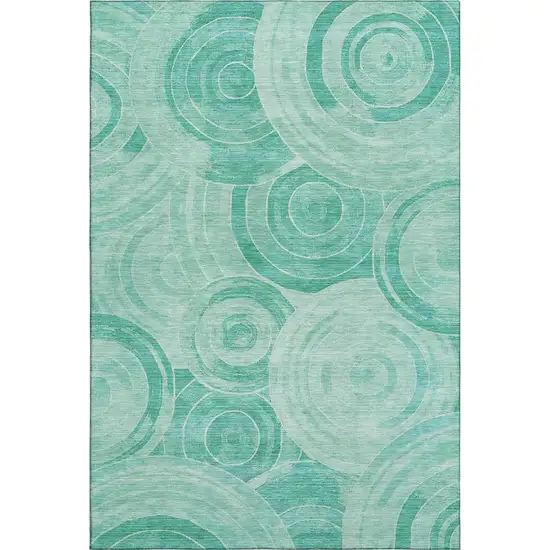 Teal And Ivory Geometric Washable Area Rug With UV Protection Photo 1