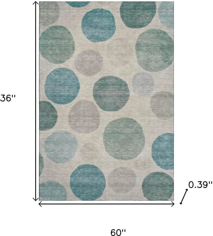Teal And Ivory Geometric Washable Area Rug With UV Protection Photo 9