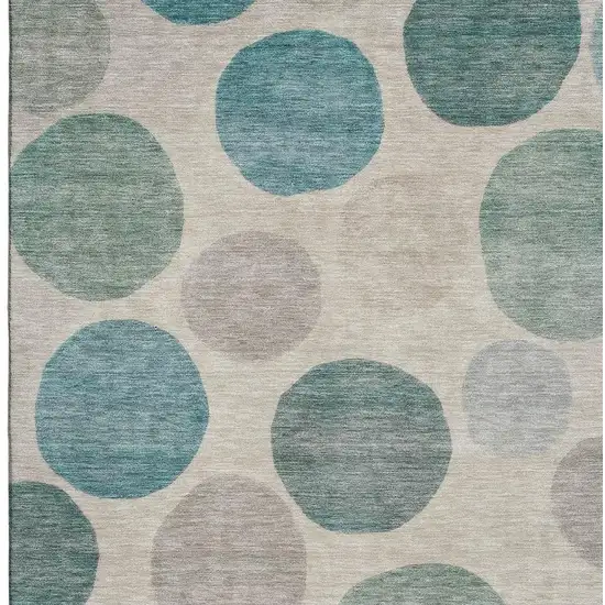 Teal And Ivory Geometric Washable Area Rug With UV Protection Photo 4