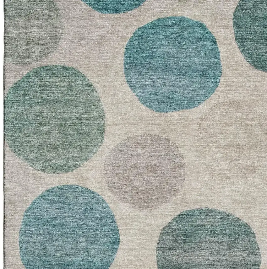 Teal And Ivory Geometric Washable Area Rug With UV Protection Photo 3