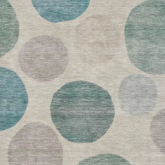 Teal And Ivory Geometric Washable Area Rug With UV Protection Photo 3