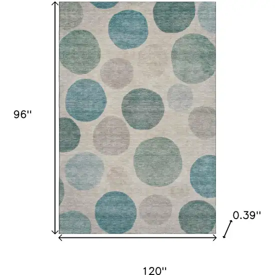 Teal And Ivory Geometric Washable Area Rug With UV Protection Photo 9