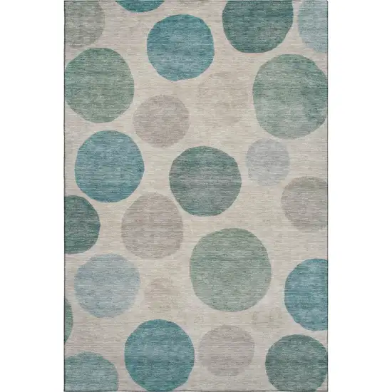 Teal And Ivory Geometric Washable Area Rug With UV Protection Photo 1