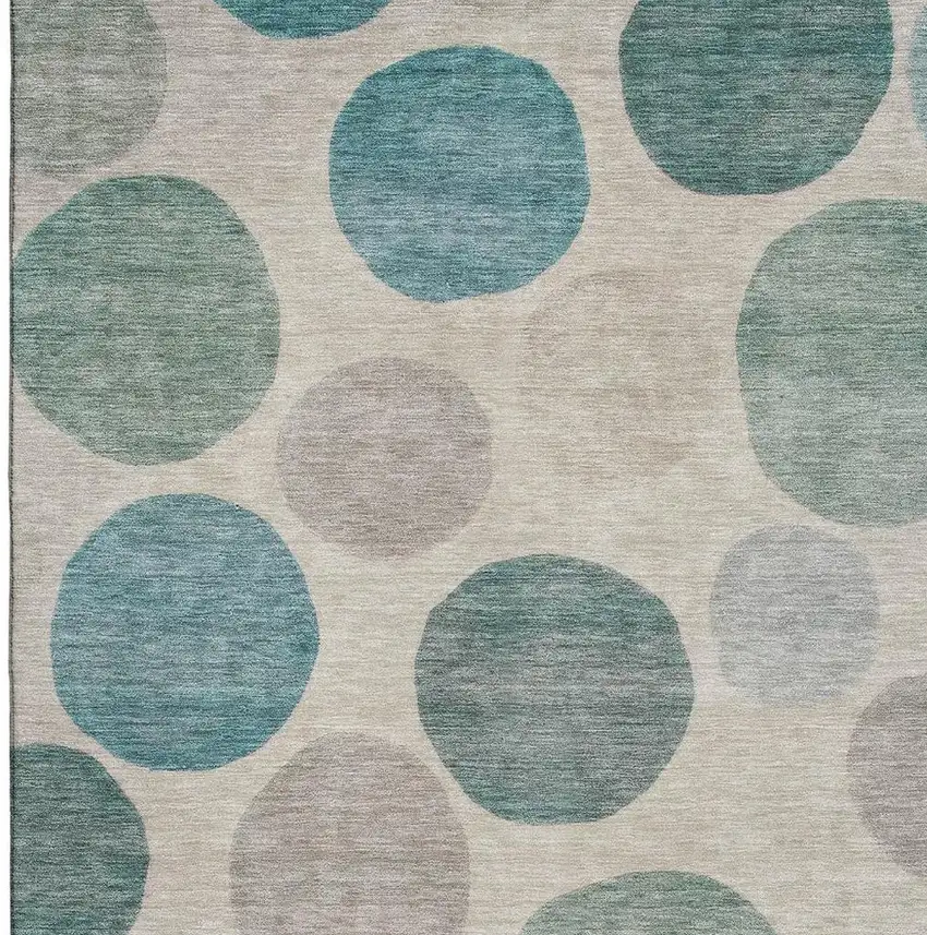 Teal And Ivory Geometric Washable Area Rug With UV Protection Photo 4
