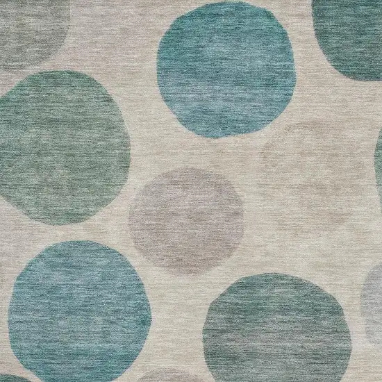 Teal And Ivory Geometric Washable Area Rug With UV Protection Photo 3