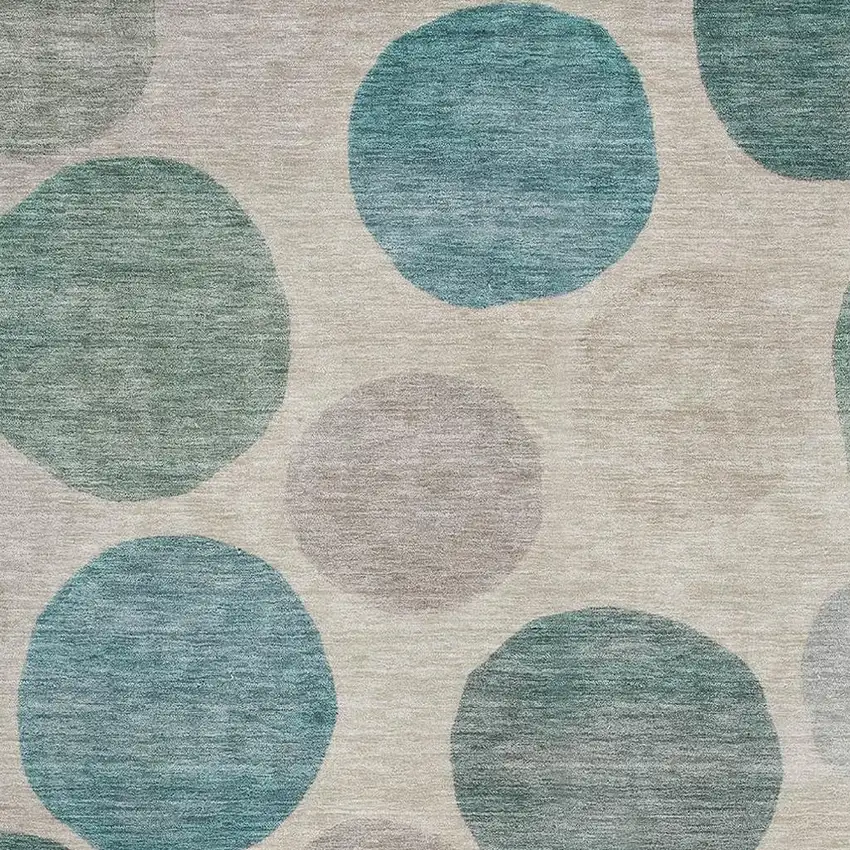 Teal And Ivory Geometric Washable Area Rug With UV Protection Photo 3