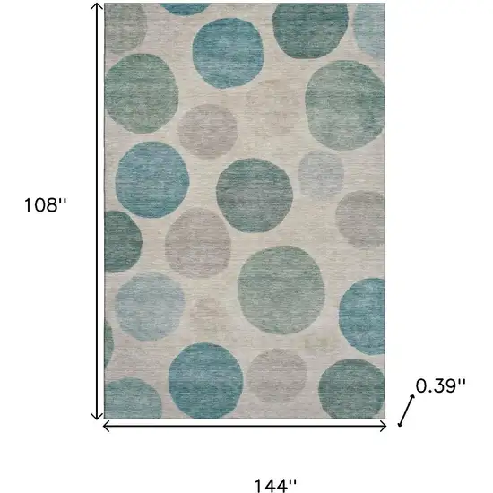 Teal And Ivory Geometric Washable Area Rug With UV Protection Photo 9
