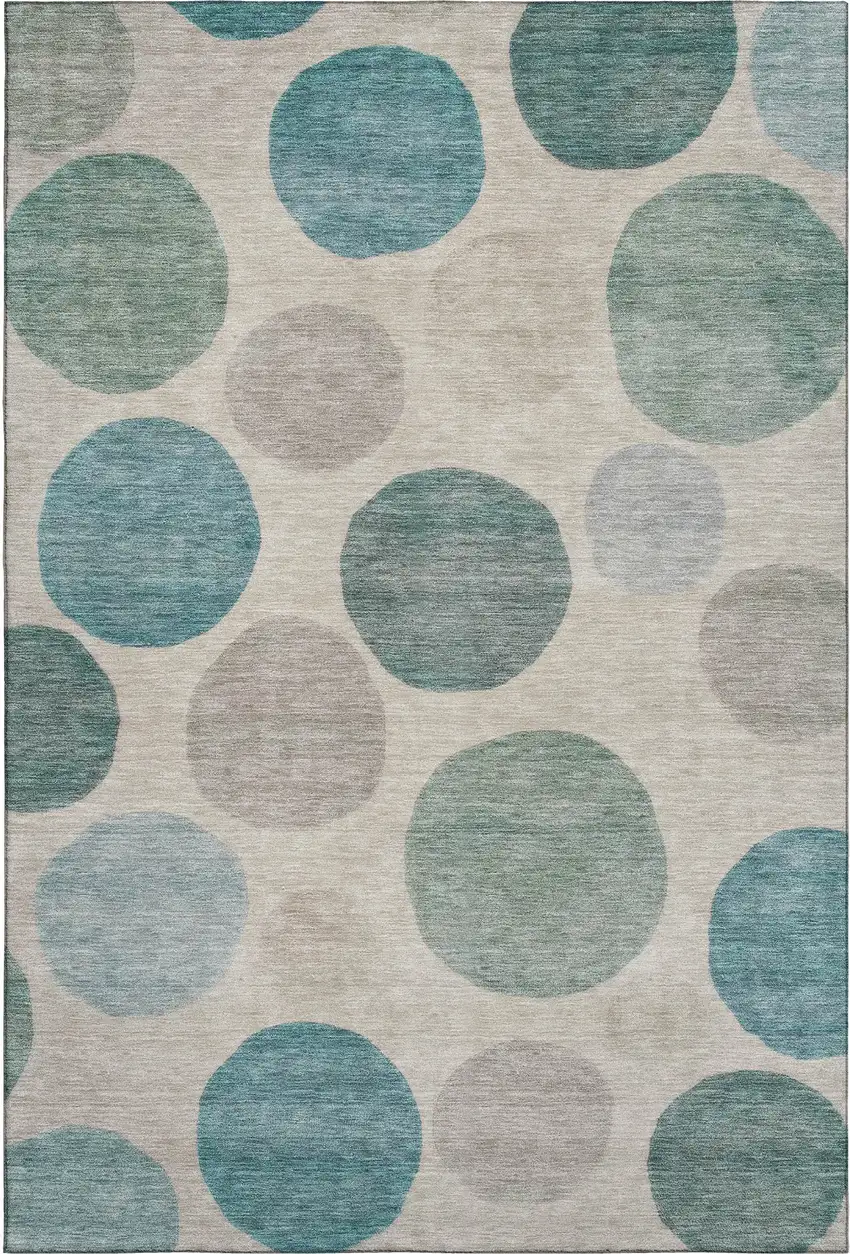 Teal And Ivory Geometric Washable Area Rug With UV Protection Photo 1