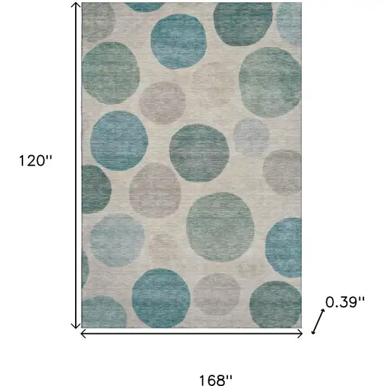 Teal And Ivory Geometric Washable Area Rug With UV Protection Photo 9