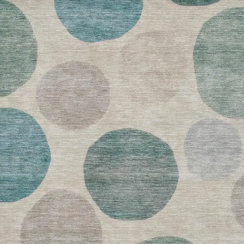 Teal And Ivory Geometric Washable Area Rug With UV Protection Photo 3