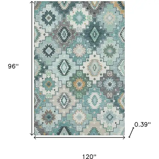 Teal And Ivory Geometric Washable Area Rug With UV Protection Photo 9