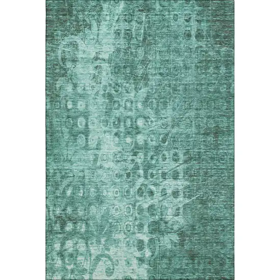 Teal And Ivory Ikat Washable Area Rug With UV Protection Photo 1