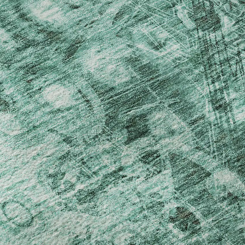 Teal And Ivory Ikat Washable Area Rug With UV Protection Photo 9