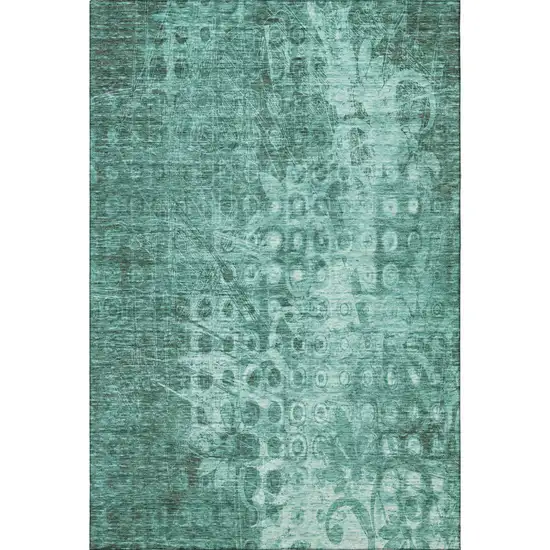Teal And Ivory Ikat Washable Area Rug With UV Protection Photo 3